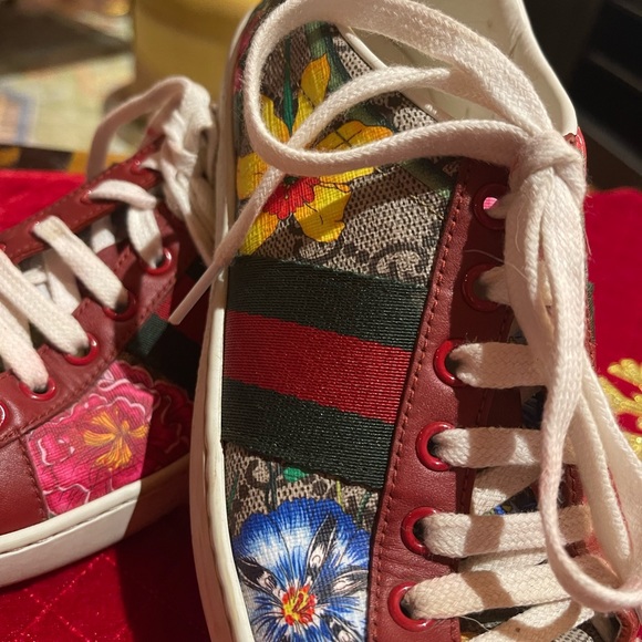 GUCCI ACE CANVAS LEATHER SNEAKERS - Picture 4 of 12